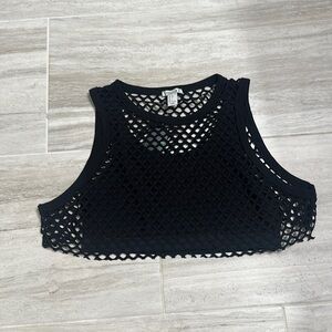 NEW F21 Black Netted sleeveless crop top with bra